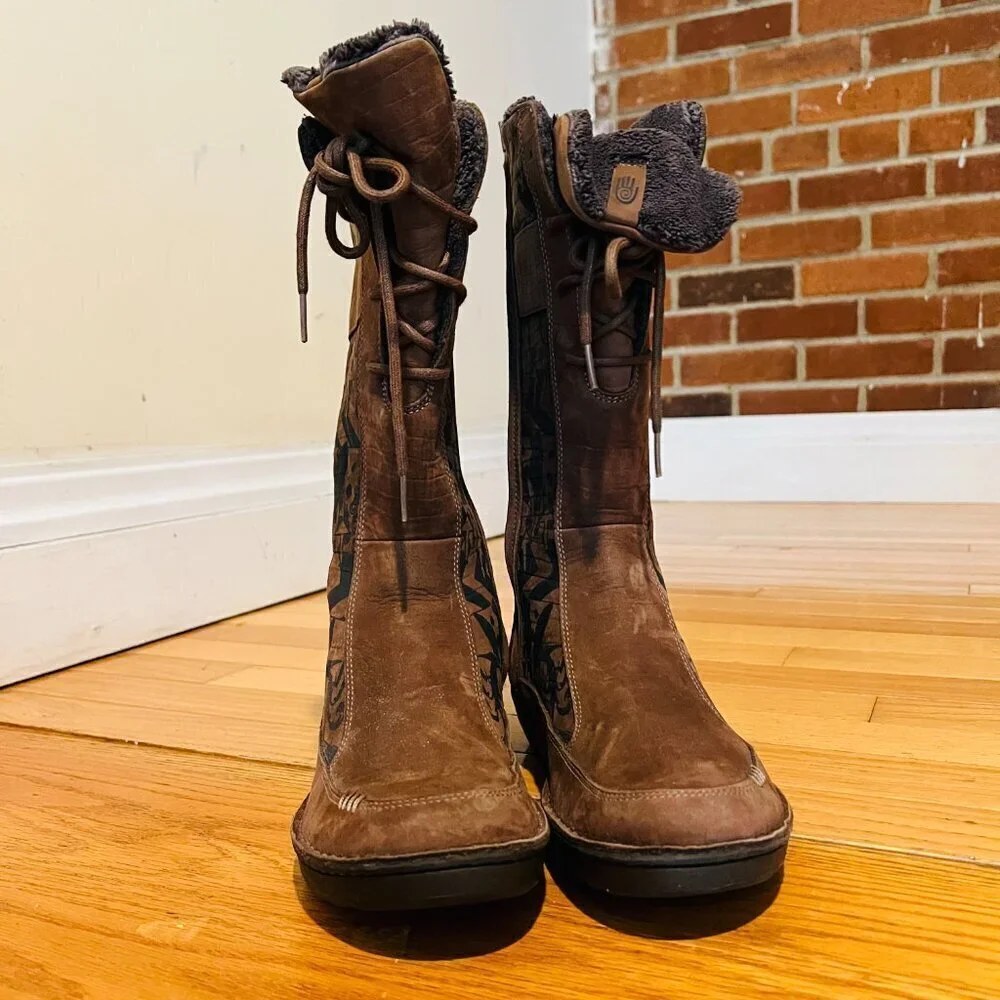 TEVA Kiru Brown Nubuck Leather Aztec Fleece Lined Mid Calf Boots Women's 8.5
